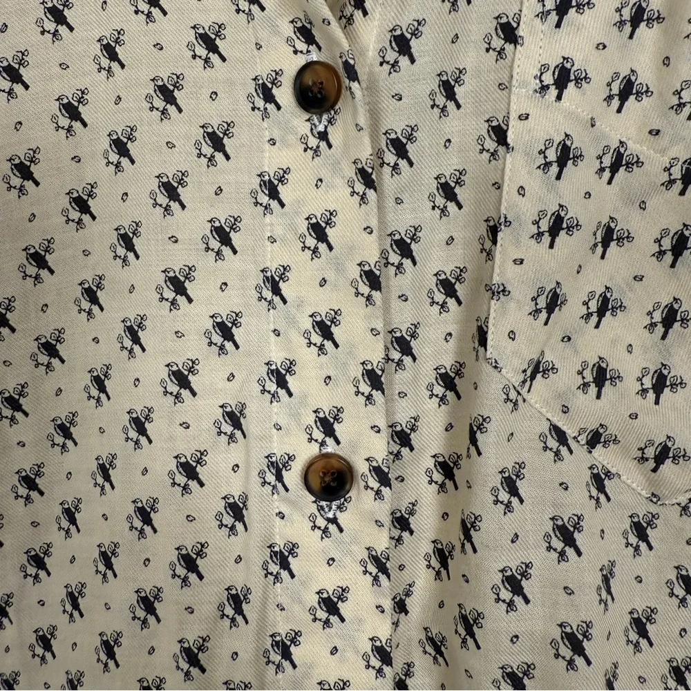 Billy Reid Italian Made Cotton Button Down Shirt XS | Cream Bird Print | NWOT - Picture 5 of 7